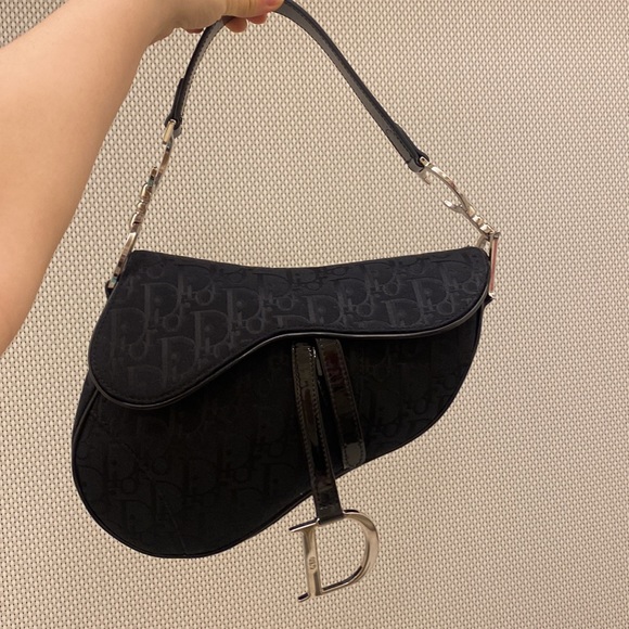 Vintage Dior saddle bag black in monogram classic authentic mint silver - Picture 4 of 12